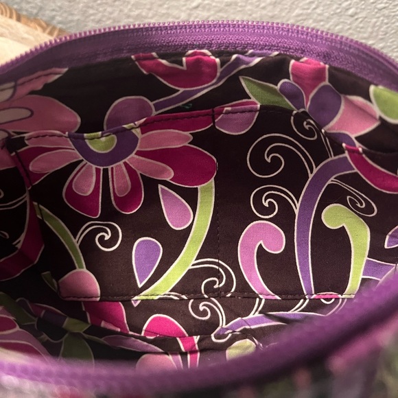 Vera Bradley FRILL Purple Green Floral Coated Vinyl  Bow Handle Hobo Handbag - Picture 13 of 15